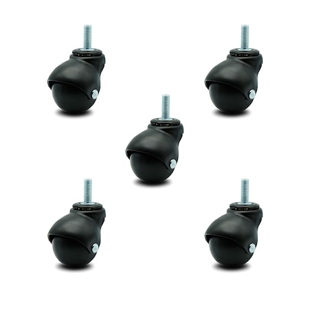 Service Caster 2 Inch Flat Black Hooded 3/8 Inch Threaded Stem Ball Casters SCC, 5PK SCC-TS01S20-POS-FB-38-5